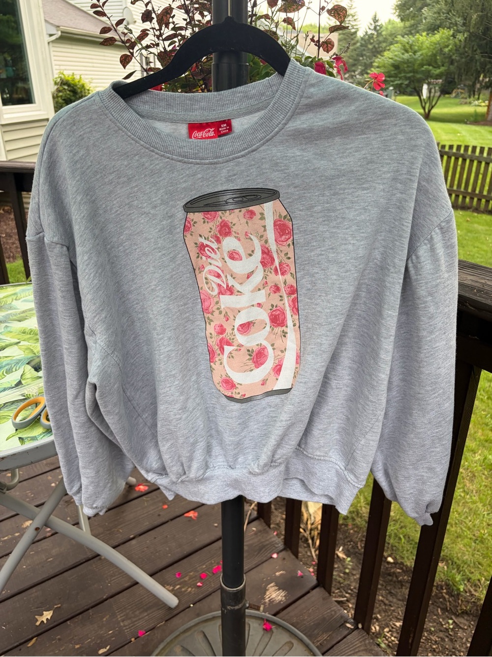 Coca Cola Light Gray Crewneck with Pink Floral Can Graphic